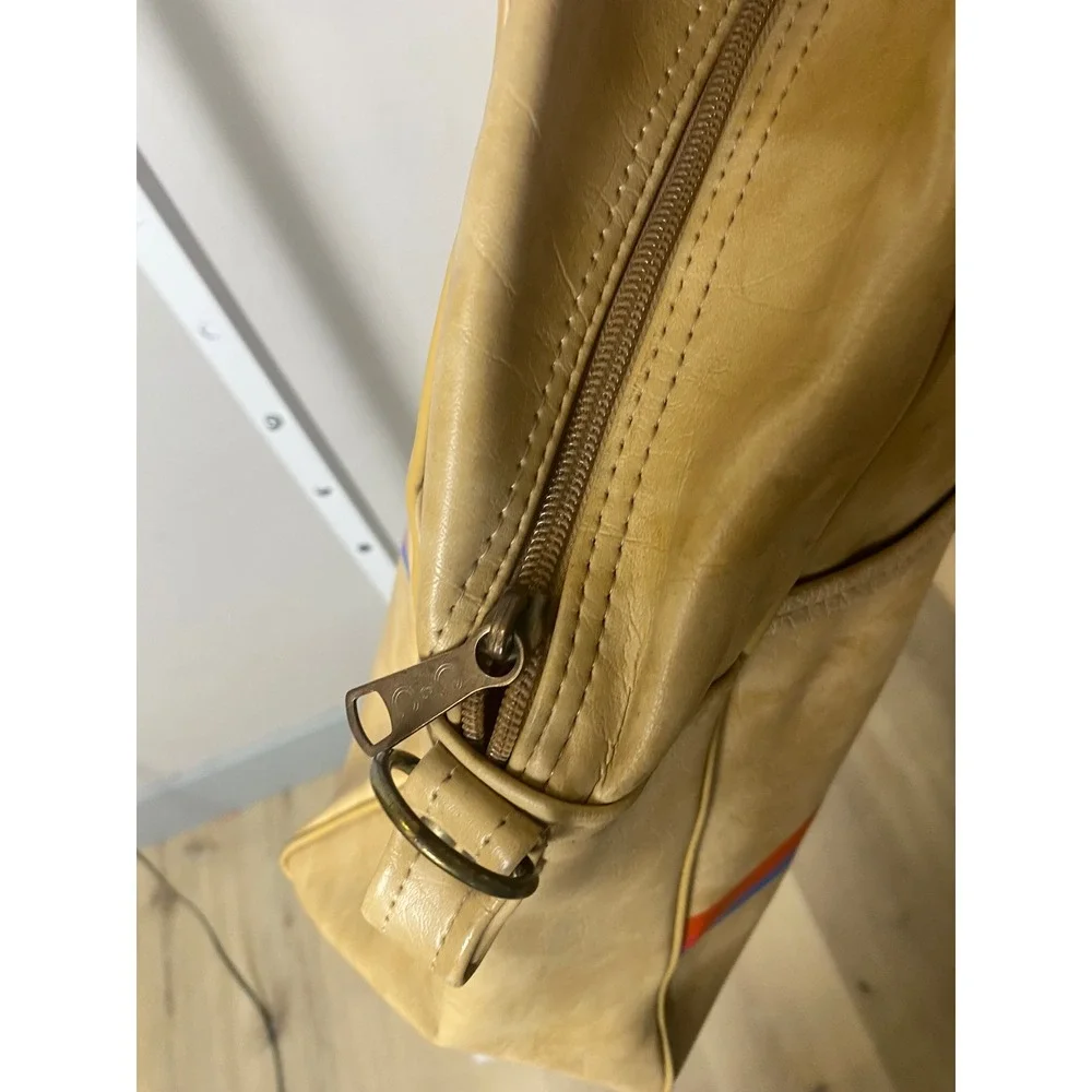 Vintage United Airlines Flight Bag Tan Vinyl Carry On Travel Tote Retro Stripe